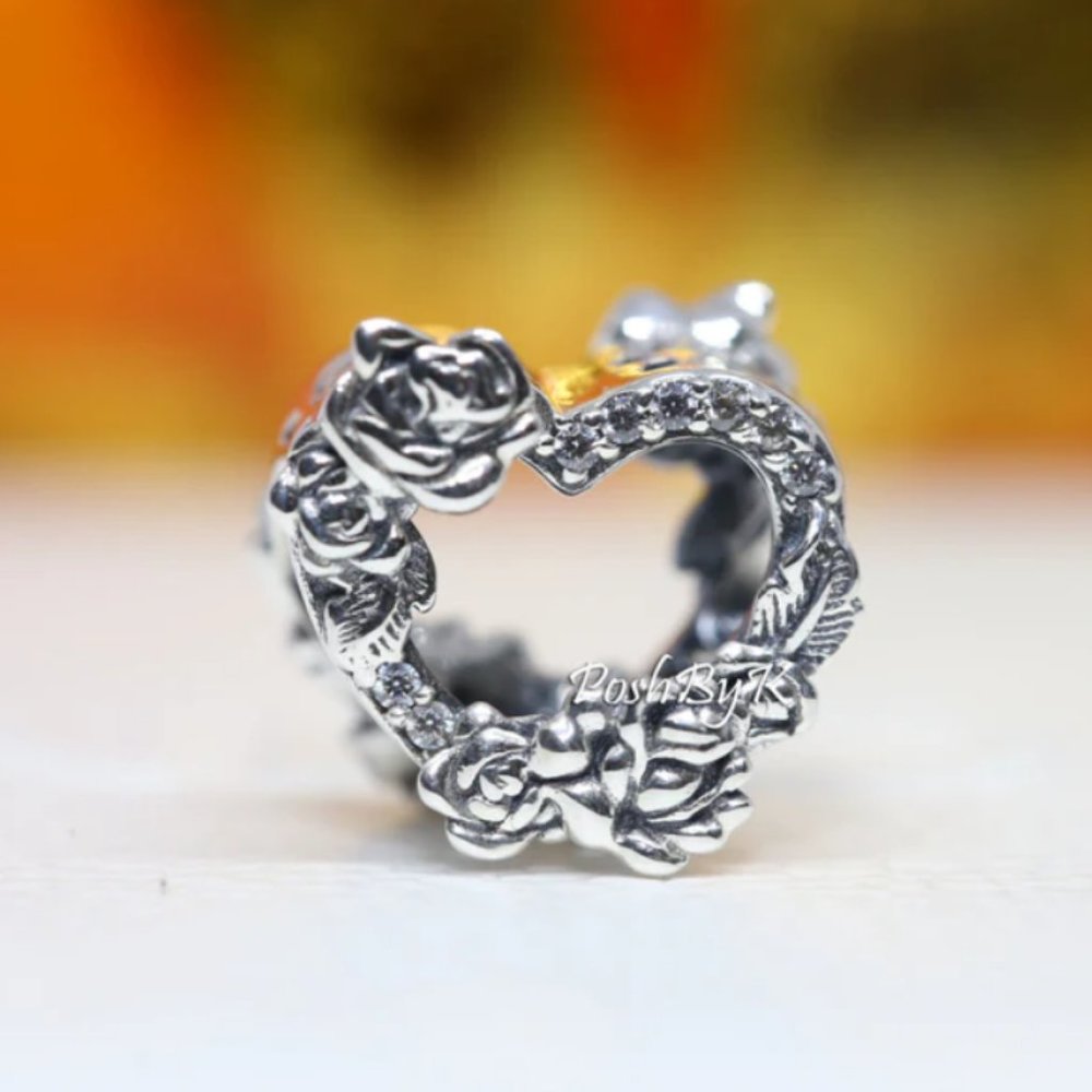 PANDORA Open Heart & Rose Flowers Charm 799281C01
